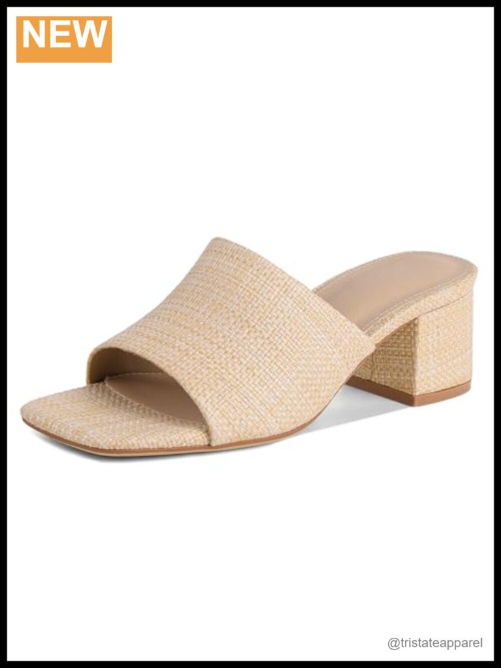 Raffia Heeled Sandals Square Open Toe Chunky Block Heel Mules Summer